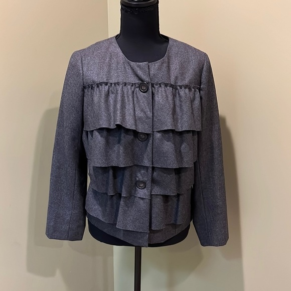 J Crew Grey Wool‎ Ruffled Jacket Sz 4 - Picture 1 of 3